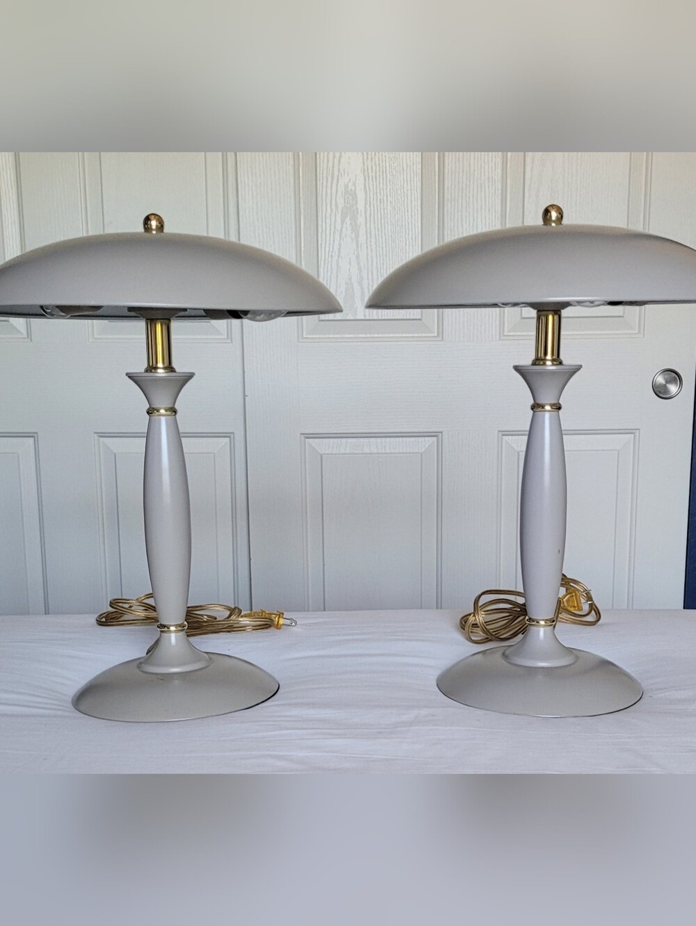 Classic Atomic Mushroom  Table Lamp Pair with Brass Accents. 1960s -70s.